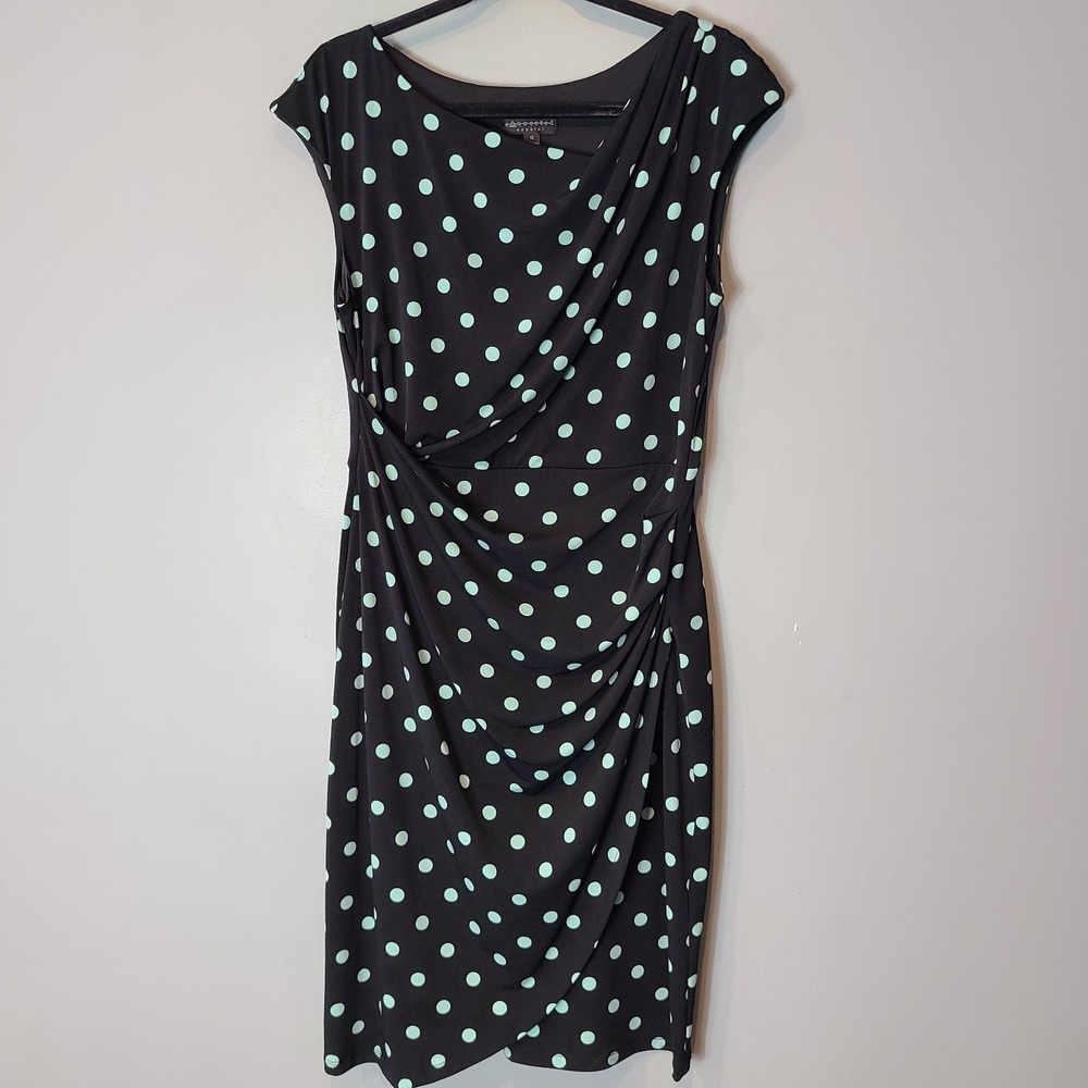 Vtg Y2K 90s Dress Women Sz 12 Polka Dot Ruched Retro Wedding Pin Up Euro Wrap